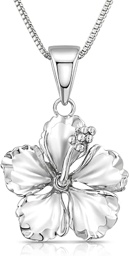 Sterling Silver Hibiscus Pendant and Necklace
