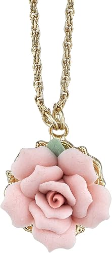 Pink Porcelain Rose Pendant and Necklace