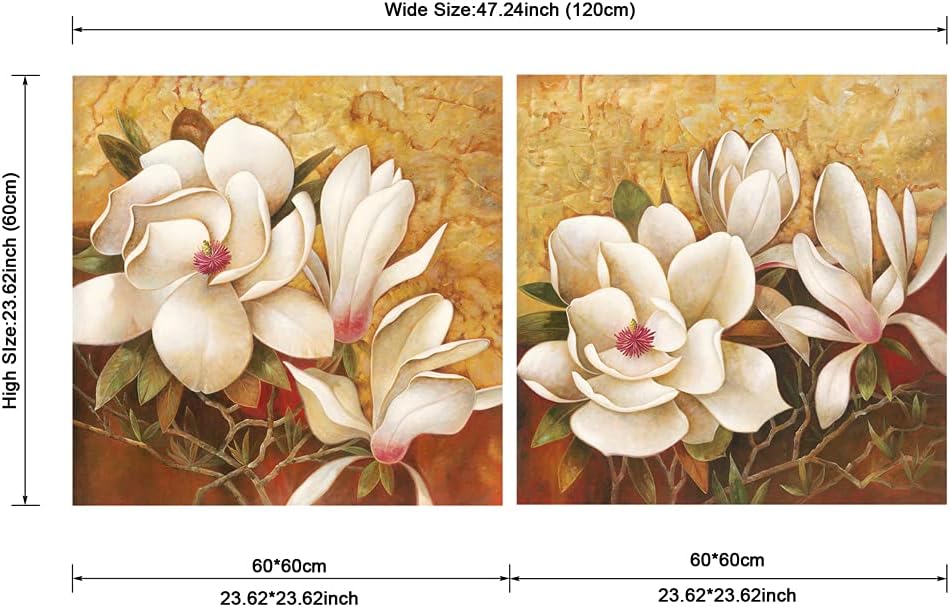 White Magnolia Floral Canvas Wall Art Set of 2