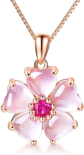 Pink Cherry Blossom Crystal Necklace