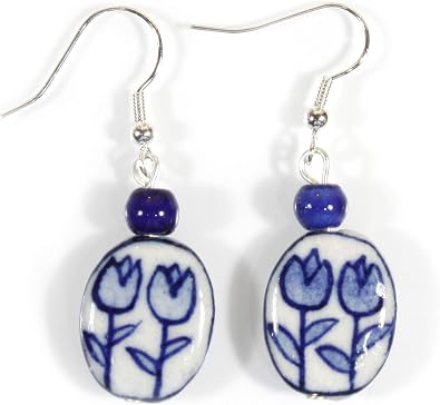 "Tulip Time" Dutch Blue Delft Porcelain Earrings
