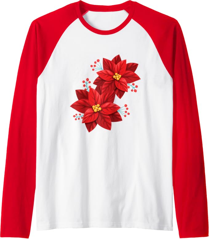 Poinsettia Flower Baseball Shirt