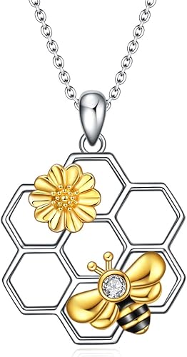 Sterling Silver Bee Honeycomb Necklace