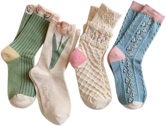 Tulip Vintage Ankle Thermal Womens Socks Cotton Casual Crew Socks
