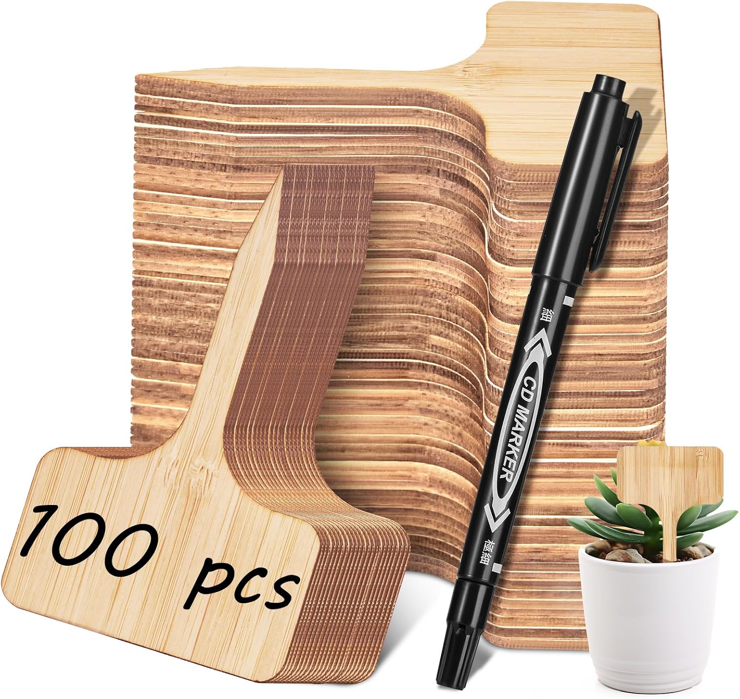 Plant Labels 100Pcs,Bamboo,Plant Tags for Seedling,T-Type Tags for Plants