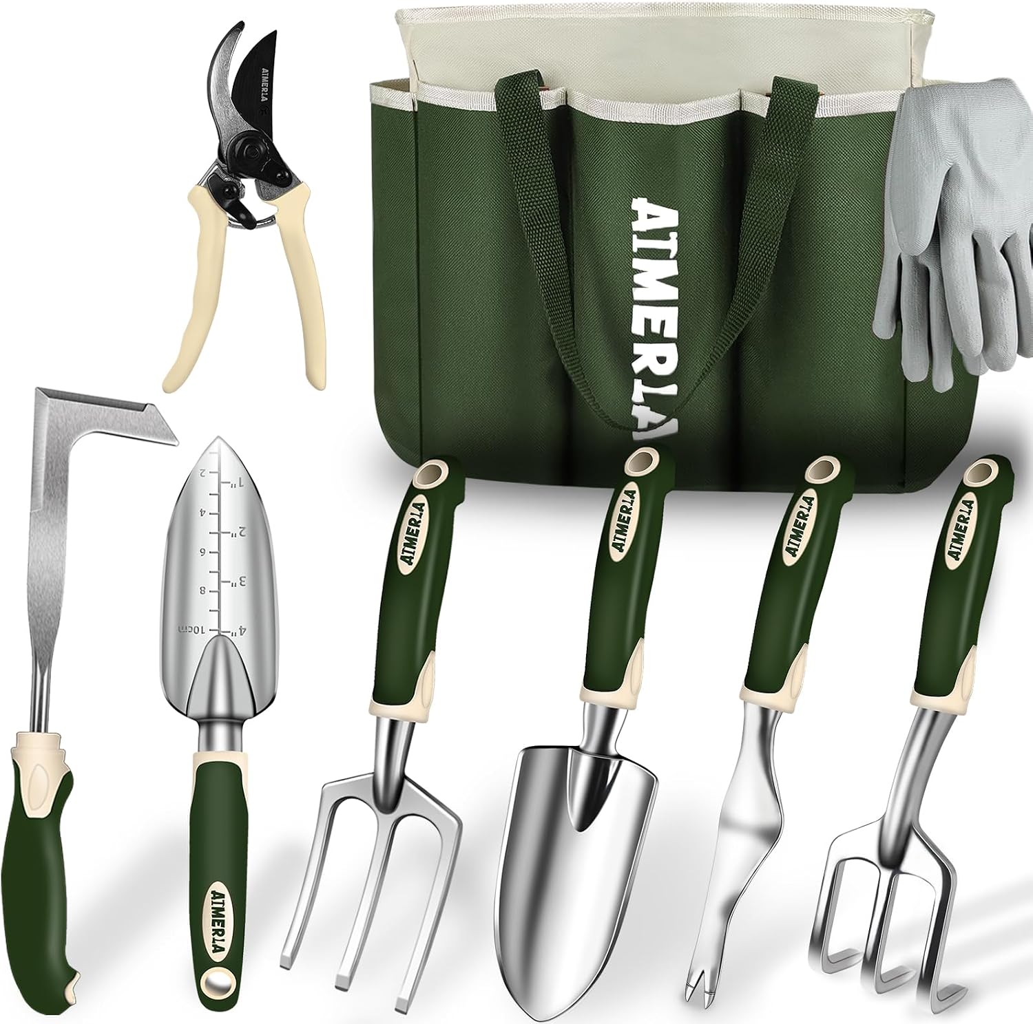 Gardening Tools Set of 9 Heavy Duty Garden Tools with Non-Slip Rubber Grip with Large Garden Bag for Tools Durable Hand Tools for Gardening