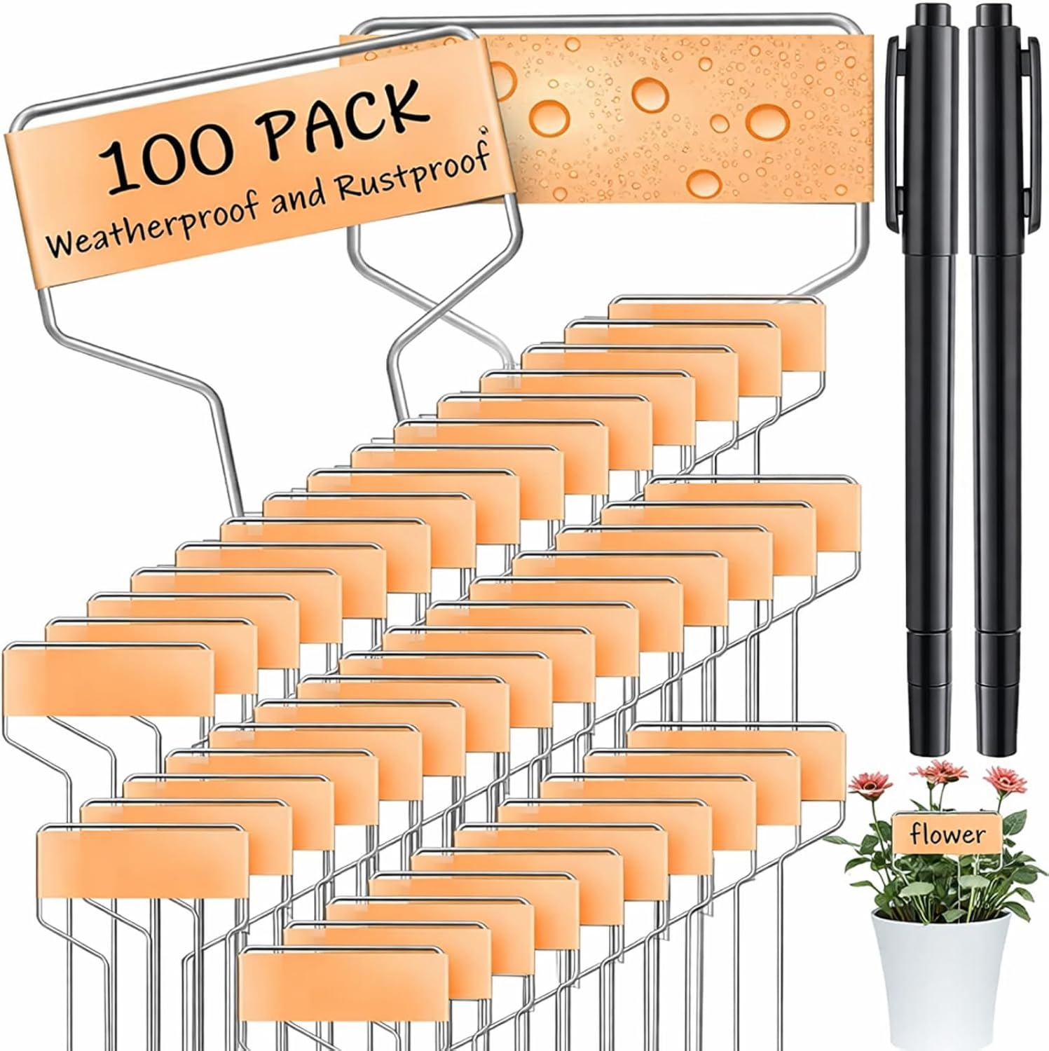 60 Pcs Metal Garden Tags Plant Labels for Garden Waterproof Plant Markers with 2 Permanent Pen Planting Nursery Tags