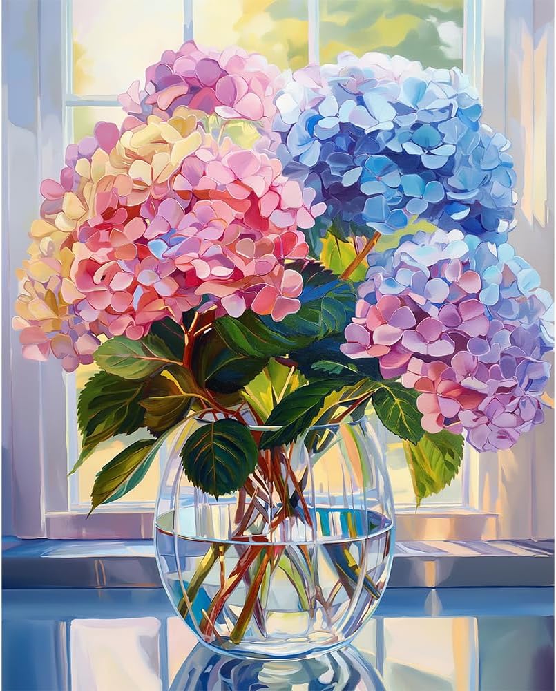 Flowering Hydrangea Blossoms in a Vase Paint by Number