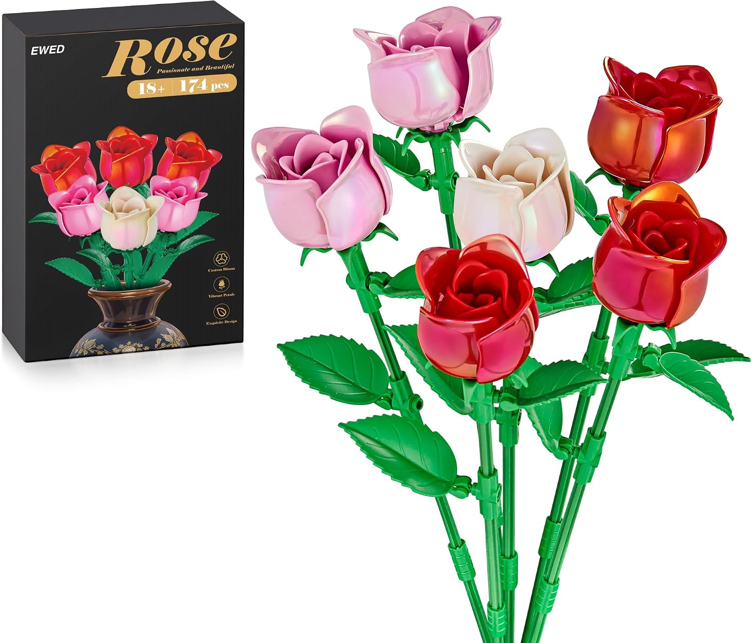 Rose Flower Bouquet Building Set: Artificial Flowers Botanical Collection