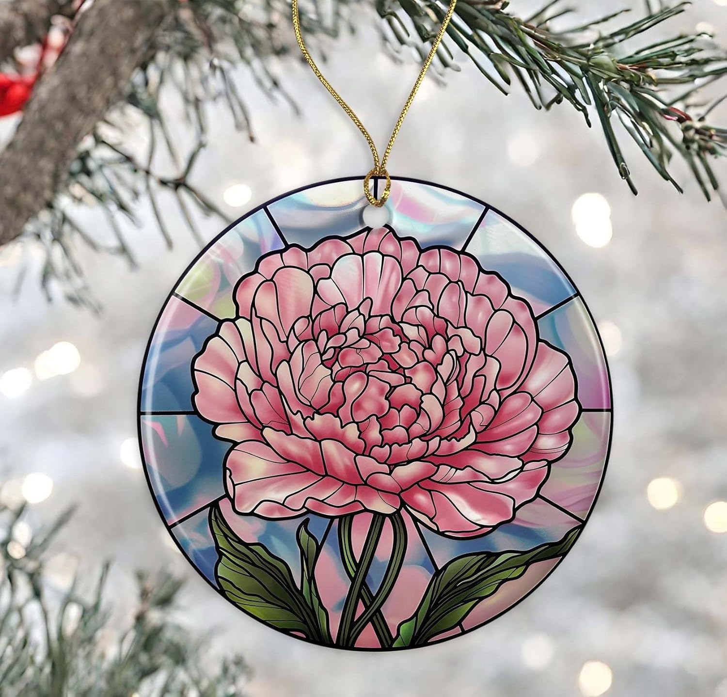 Stainted Glass Pink Carnation Ornament
