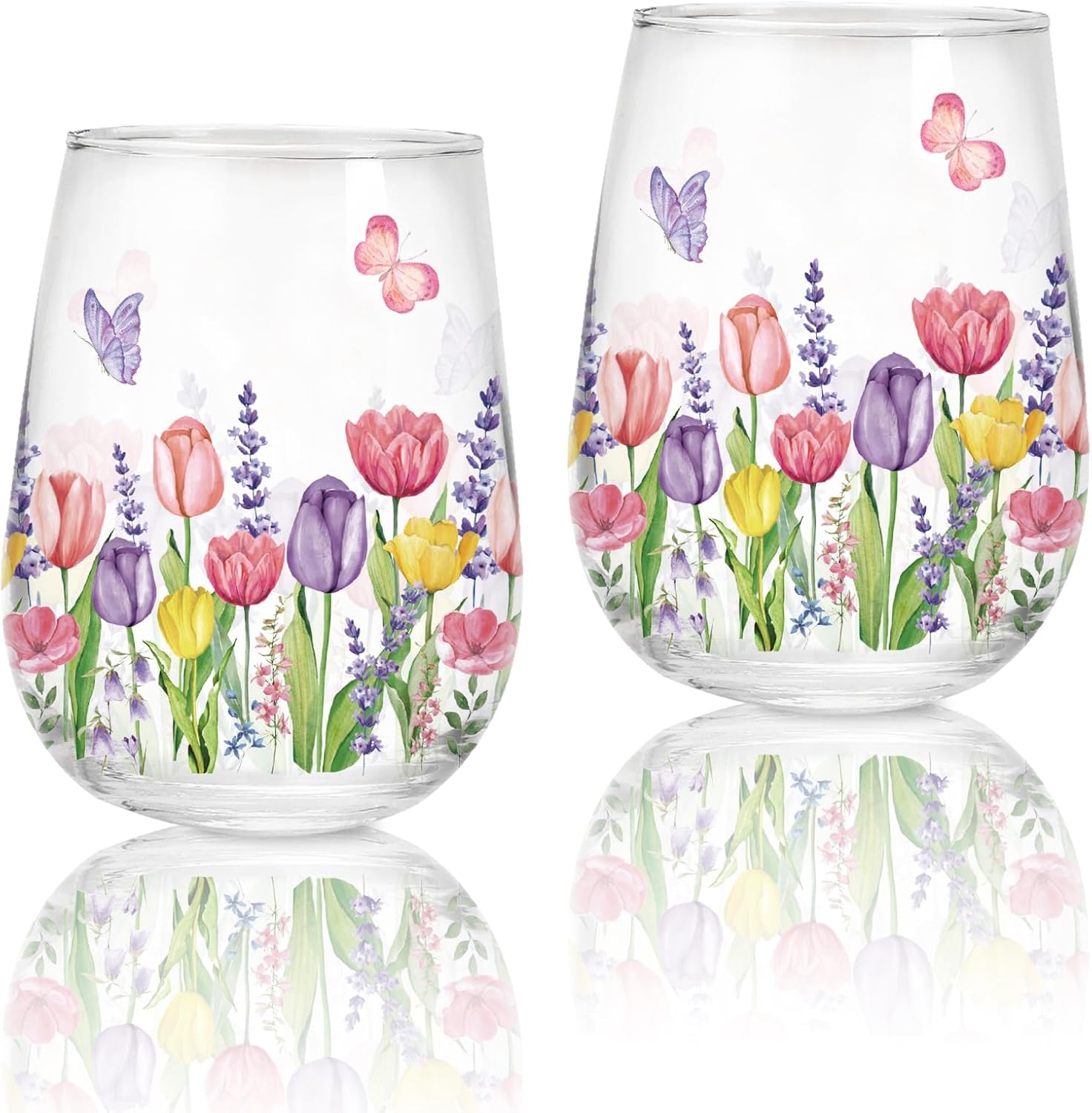 Tulip Flower Stemless Wine Glass