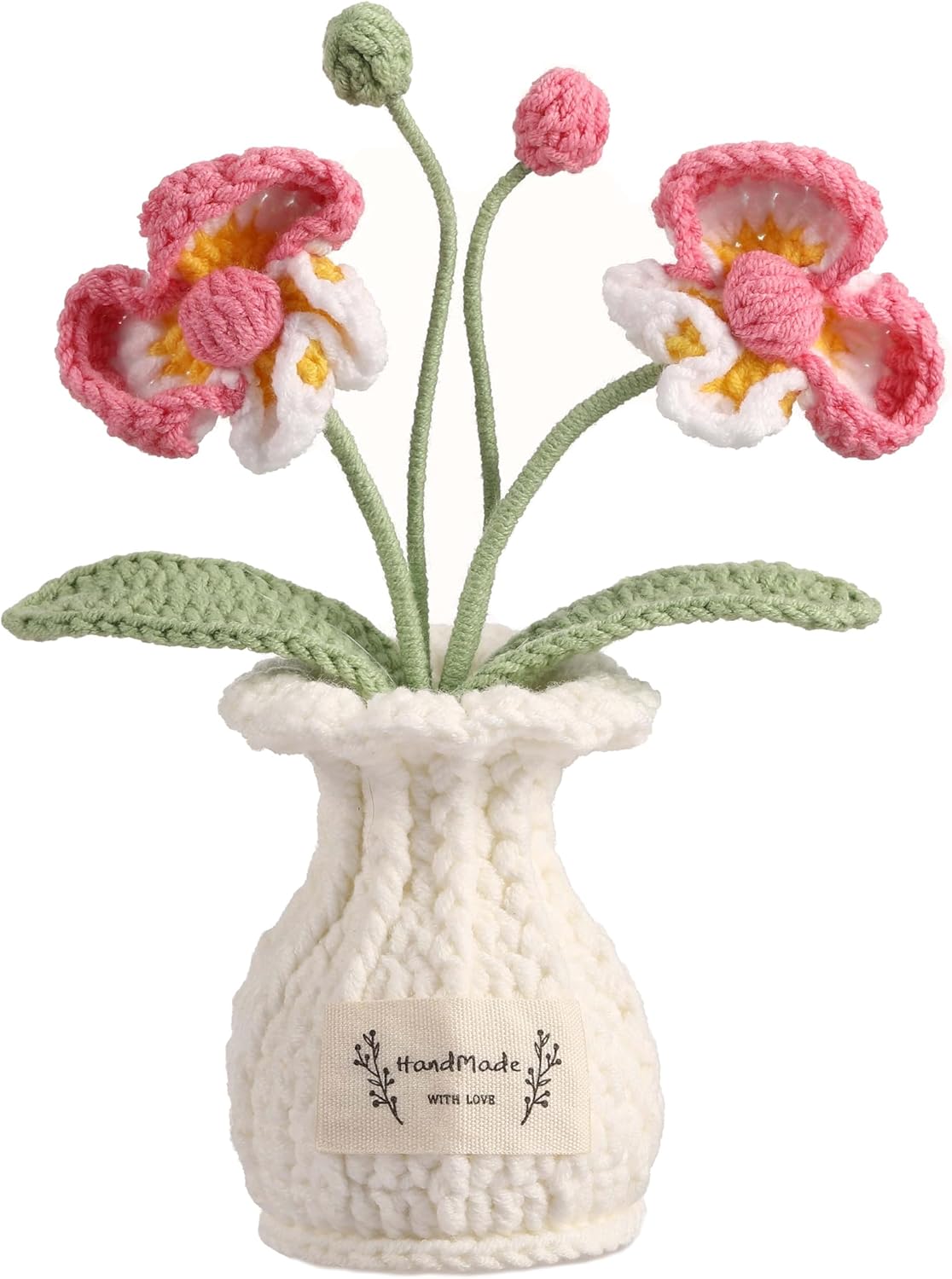 Orchid Crochet Flower Pot Deep Rose Handmade Knitted