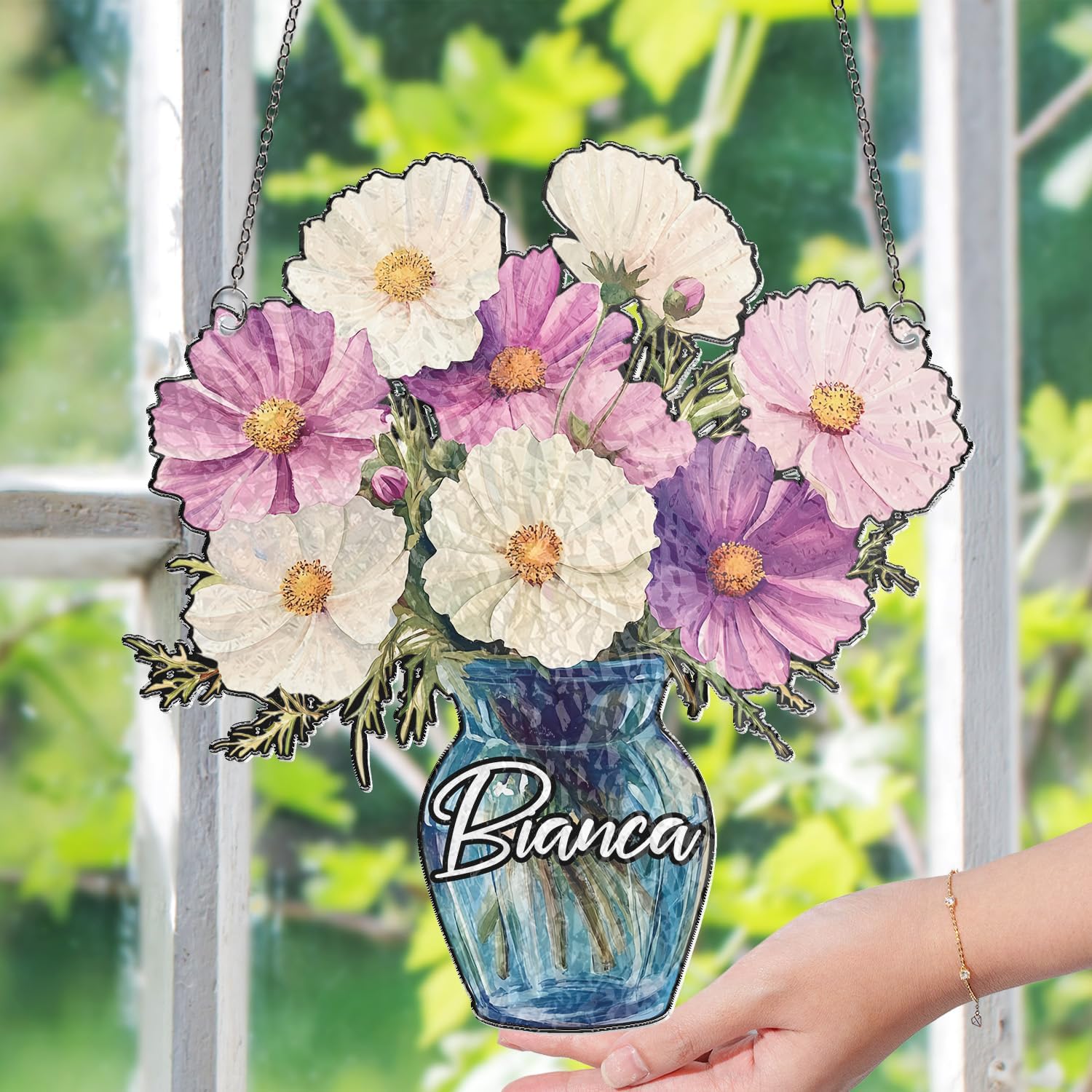 Cosmos Flowers in a Vase Suncatcher