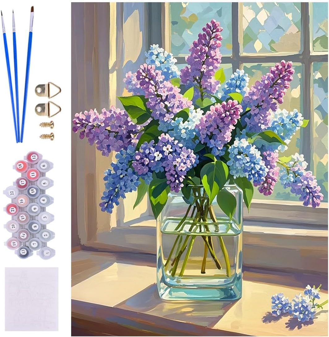 Lilac Flowers in a Vase Paint by Number