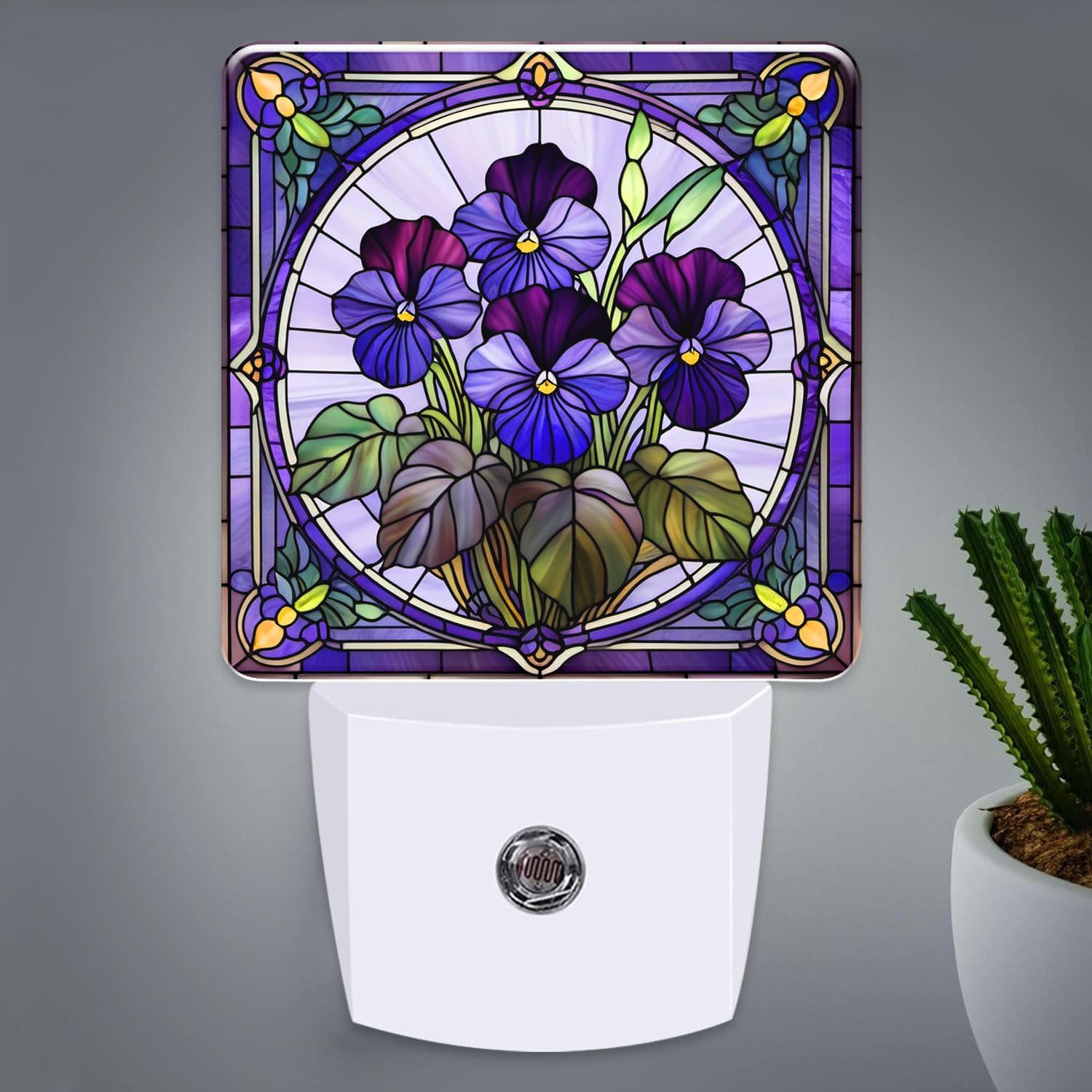 Pansy Stained Glass Night Light