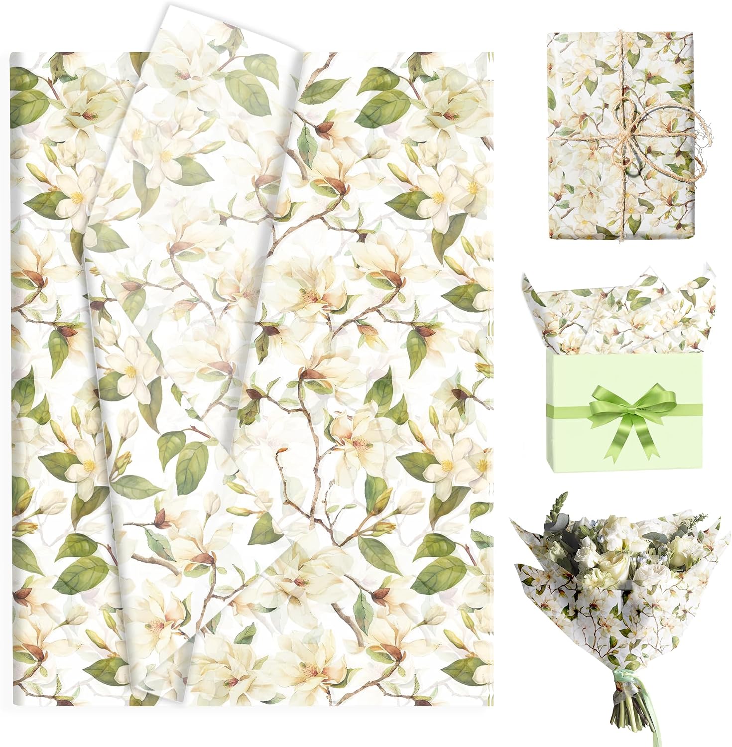 100 Sheets Watercolor Magnolia Tissue Paper