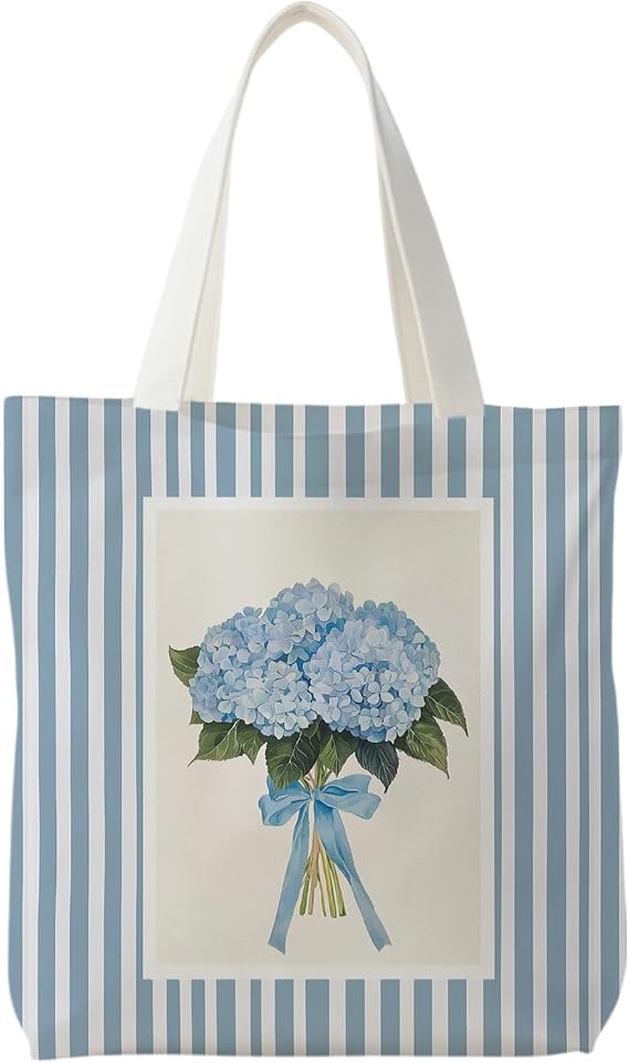 Striped Canvas Bag, Floral Tote Bag