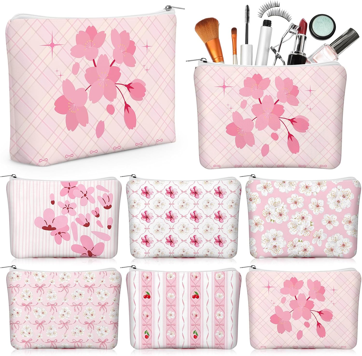 Pink Cherry Blossom Cosmetics Cases (set of 6)
