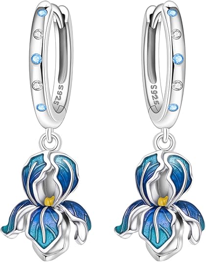 Sterling Silver Iris Flower Earrings