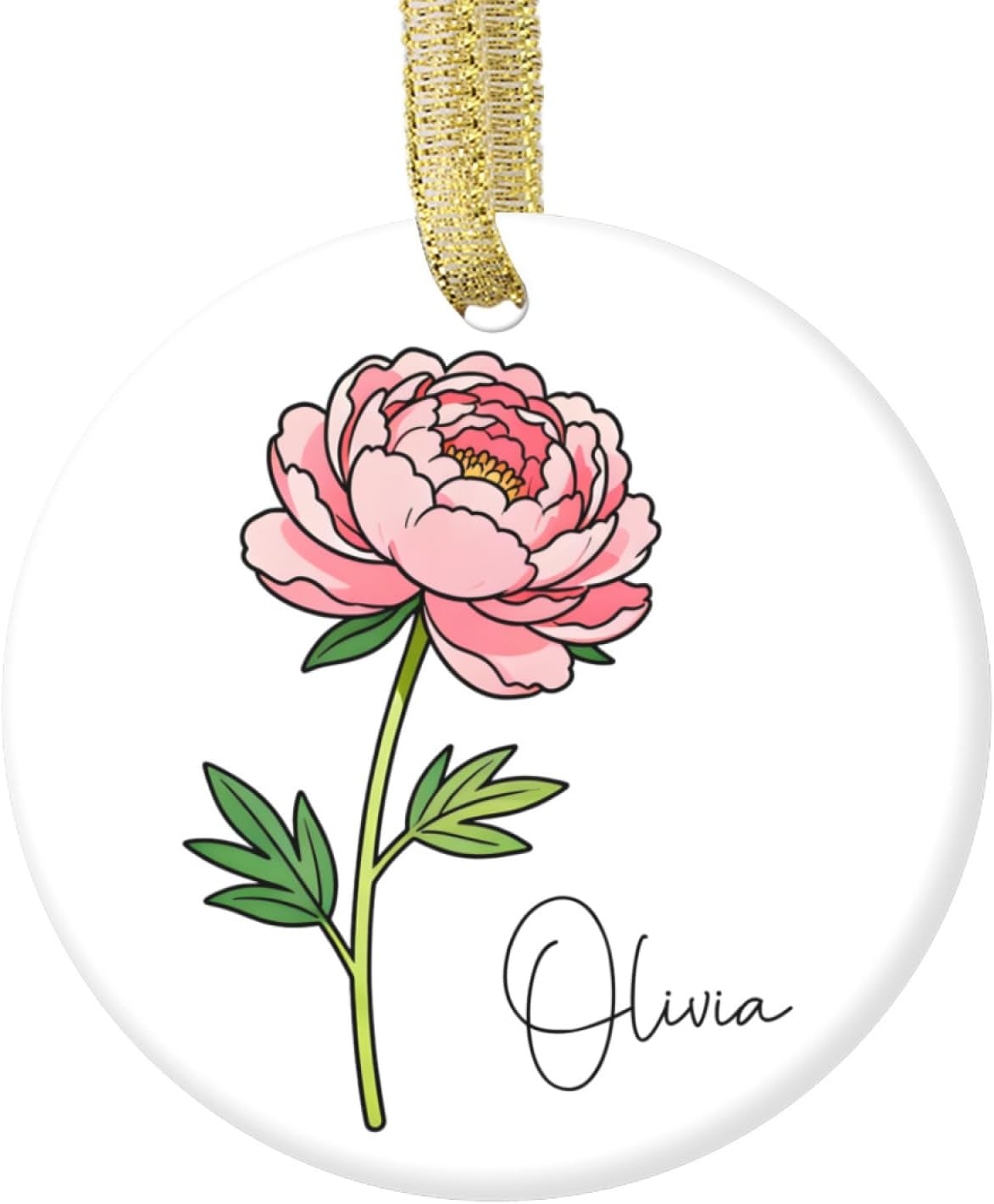 Peony Flower Ceramic Christmas Ornament