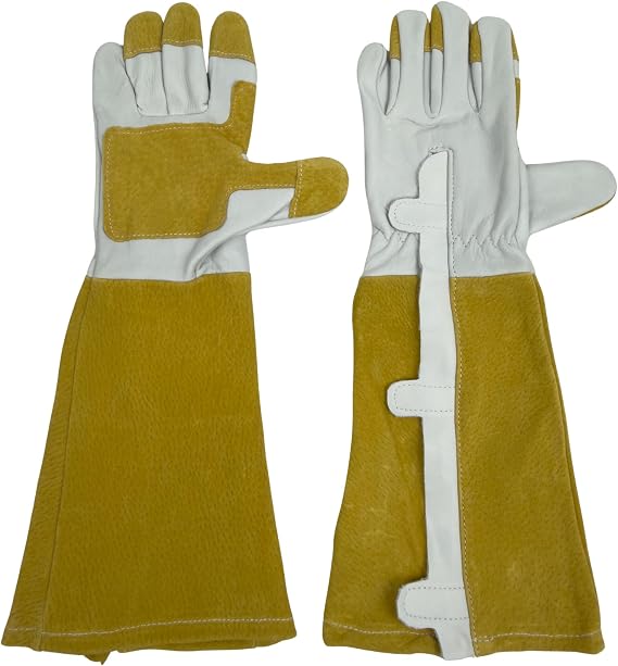 Zip-Up Rose Pruning Gloves | Leather Gauntlet Gardening Gloves | Long Forearm Thorn Protection