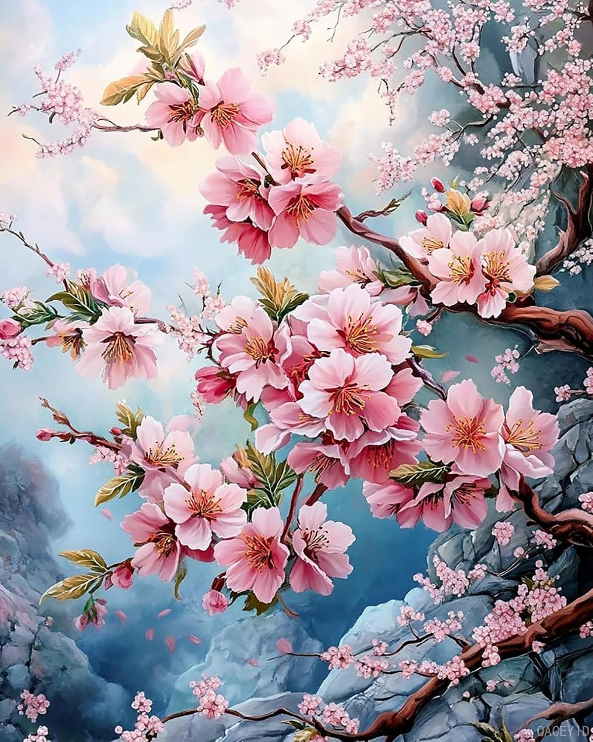 Pink Cherry Blossom Paint by Number