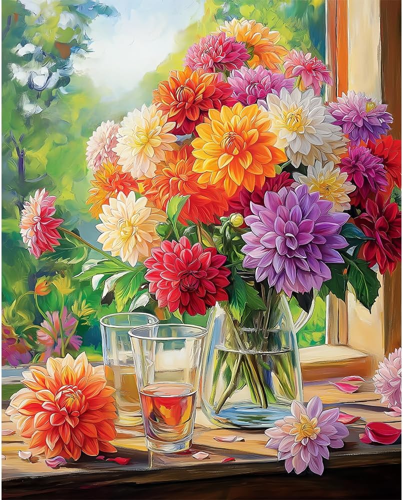 Colorful Flowering Dahlia Paint by Number