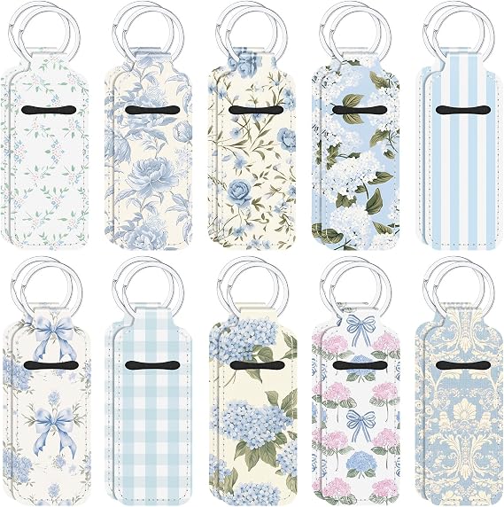 20 Pcs Blue Floral Lipstick Holder Keychain
