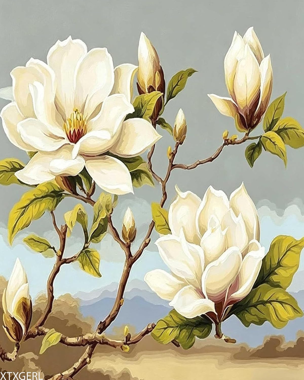 White Magnolia Tree Paint by Number