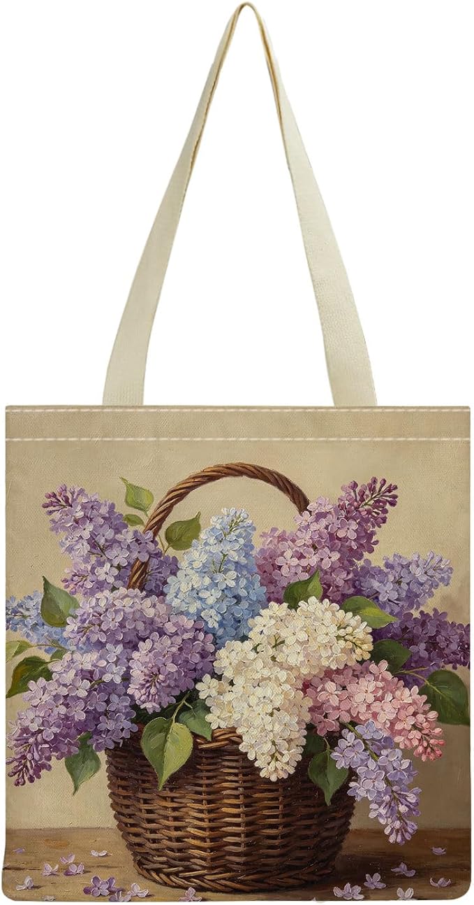 Lilac Flower Basket Tote Bag