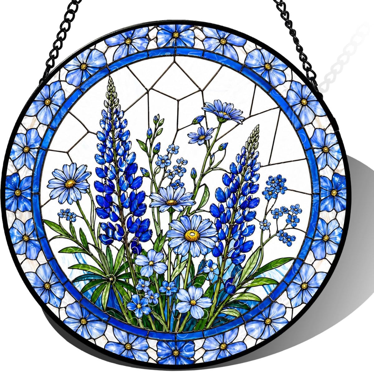 Blue Lupine Flower Stained Glass Suncatcher