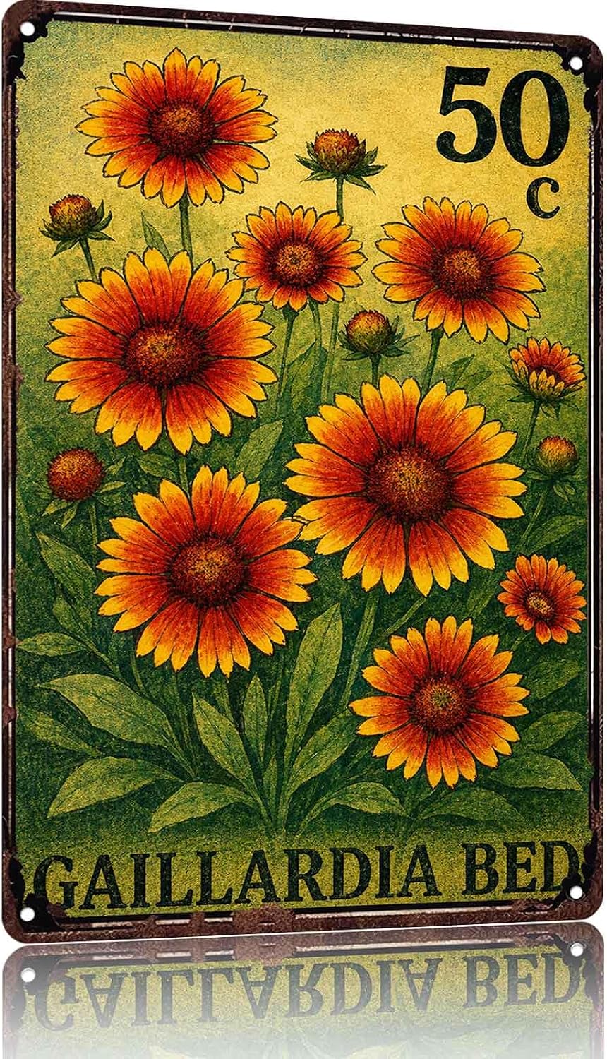Vintage Gaillardia Bed Tin Sign